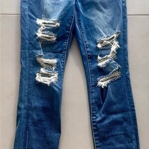 American Eagle Outfitters Blue Skinny Jeans with Distressed Details